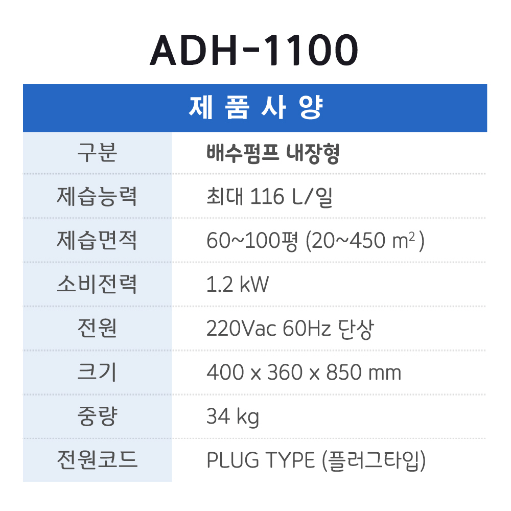 ADH-1100(80평형,116L/일,배수펌프형)